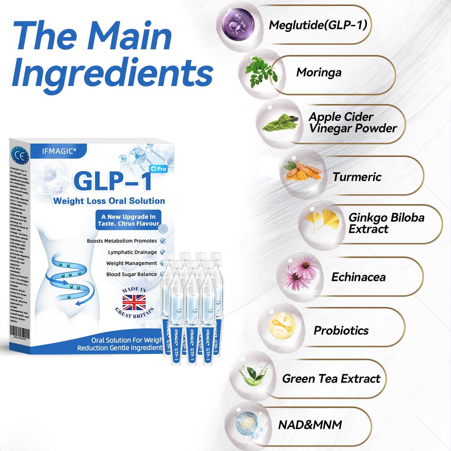 IFMAGIC® GLP-1 Pro Weight Loss Oral Solution👩⚕️One dose a day — see results in 7 days🔥Suitable for obesity, cardiovascular diseases, diabetes, sleep apnea, high cholesterol and blood lipids, joint problems, and various other conditions💎